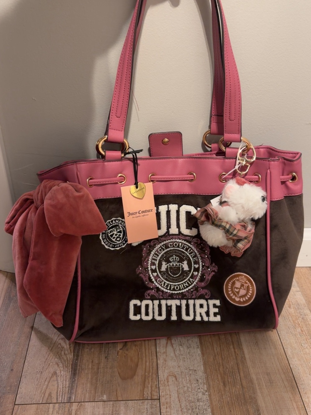 Juicy Couture Chocolate & Pink Varsity Tote